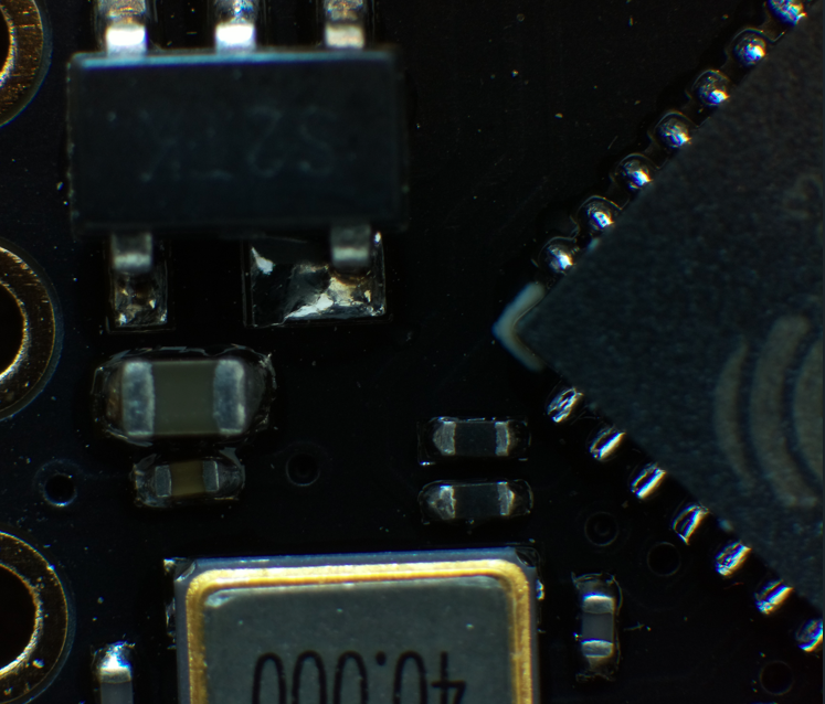 Raw close-up of an assembled PCB